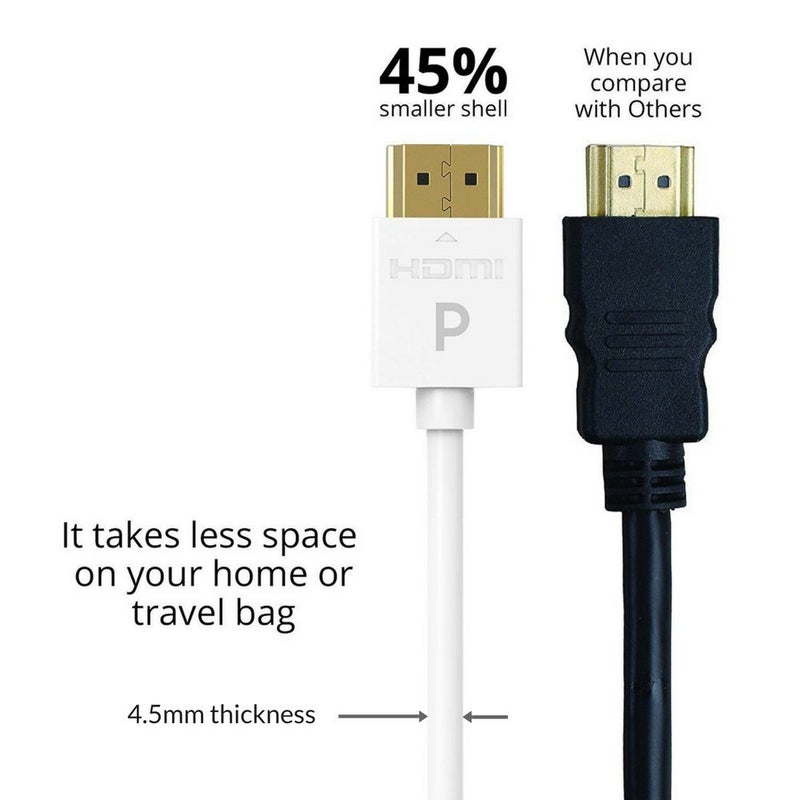 Pacroban 3ft-2 Pack White Slim 4K HDMI Cable 2.0 4K (3840x @60Hz), High Speed 18 Gbps, DTS-HD Master Audio, HDR deep Color, Compatible with Blu-ray, Gold-Plated Connectors Cable - Image 4